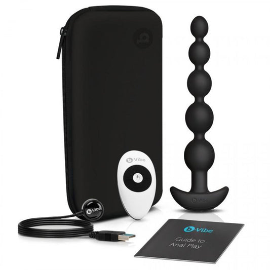 b-Vibe Cinco Rechargeable Remote-Controlled Vibrating Anal Beads Plug Black 