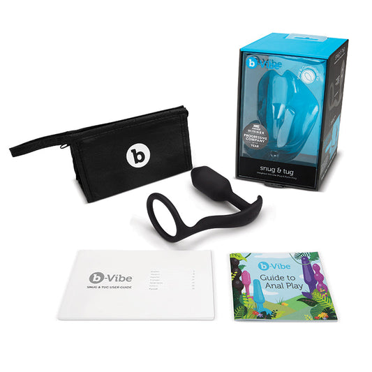 b-Vibe Snug & Tug Weighted Silicone Anal Plug with Cockring Black 