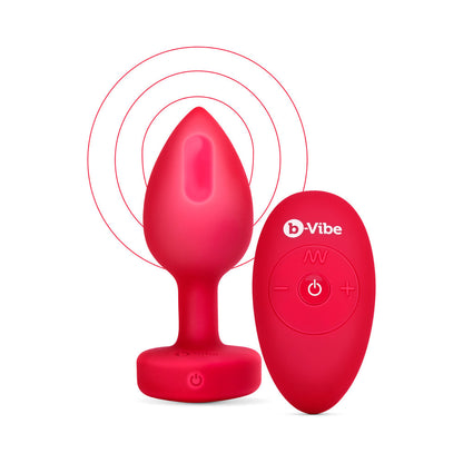 b-Vibe Vibrating Heart Anal Plug with Heart-Shaped Jewel Base M/L Red3