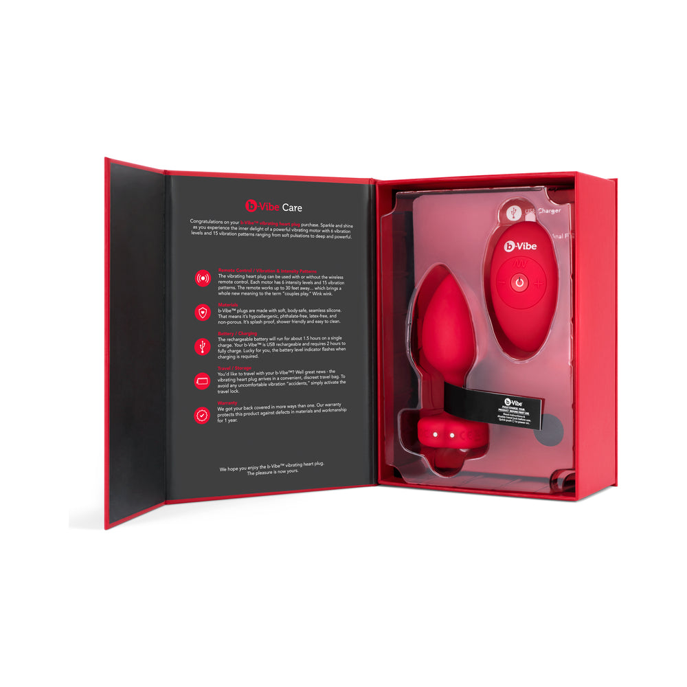 b-Vibe Vibrating Heart Anal Plug with Heart-Shaped Jewel Base M/L Red9
