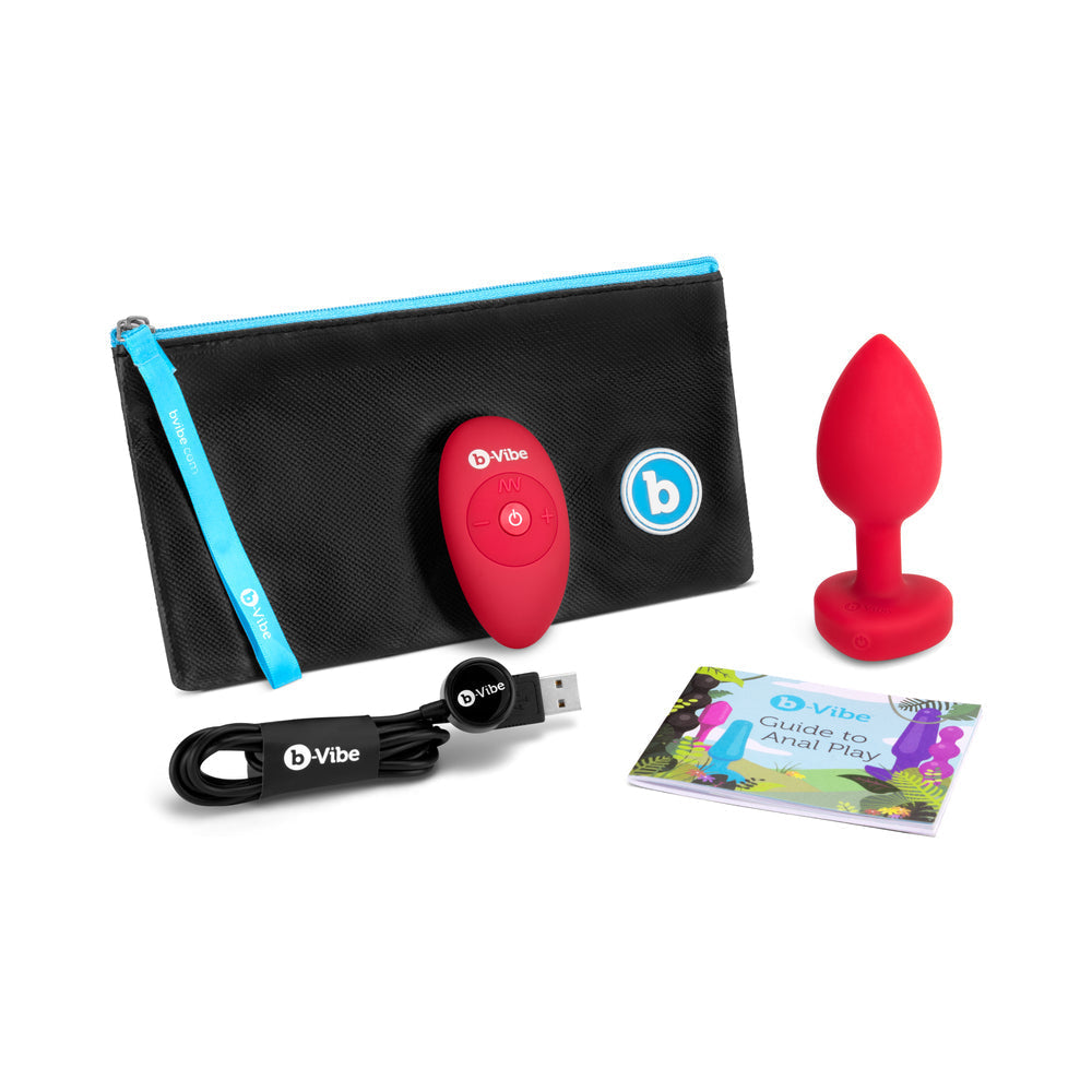 b-Vibe Vibrating Heart Anal Plug with Heart-Shaped Jewel Base M/L Red 