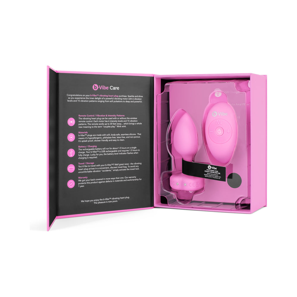 b-Vibe Vibrating Heart Anal Plug with Heart-Shaped Jewel Base S/M Pink9
