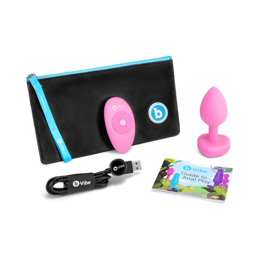 b-Vibe Vibrating Heart Anal Plug with Heart-Shaped Jewel Base S/M Pink 