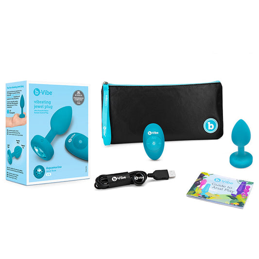 b-Vibe Vibrating Jewel Rechargeable Remote-Controlled Anal Plug with Gem Base Aquamarine S/M 