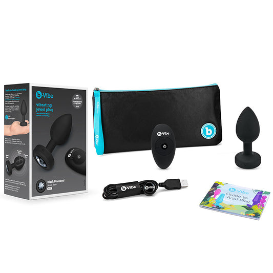 b-Vibe Vibrating Jewel Rechargeable Remote-Controlled Anal Plug with Gem Base Black Diamond 