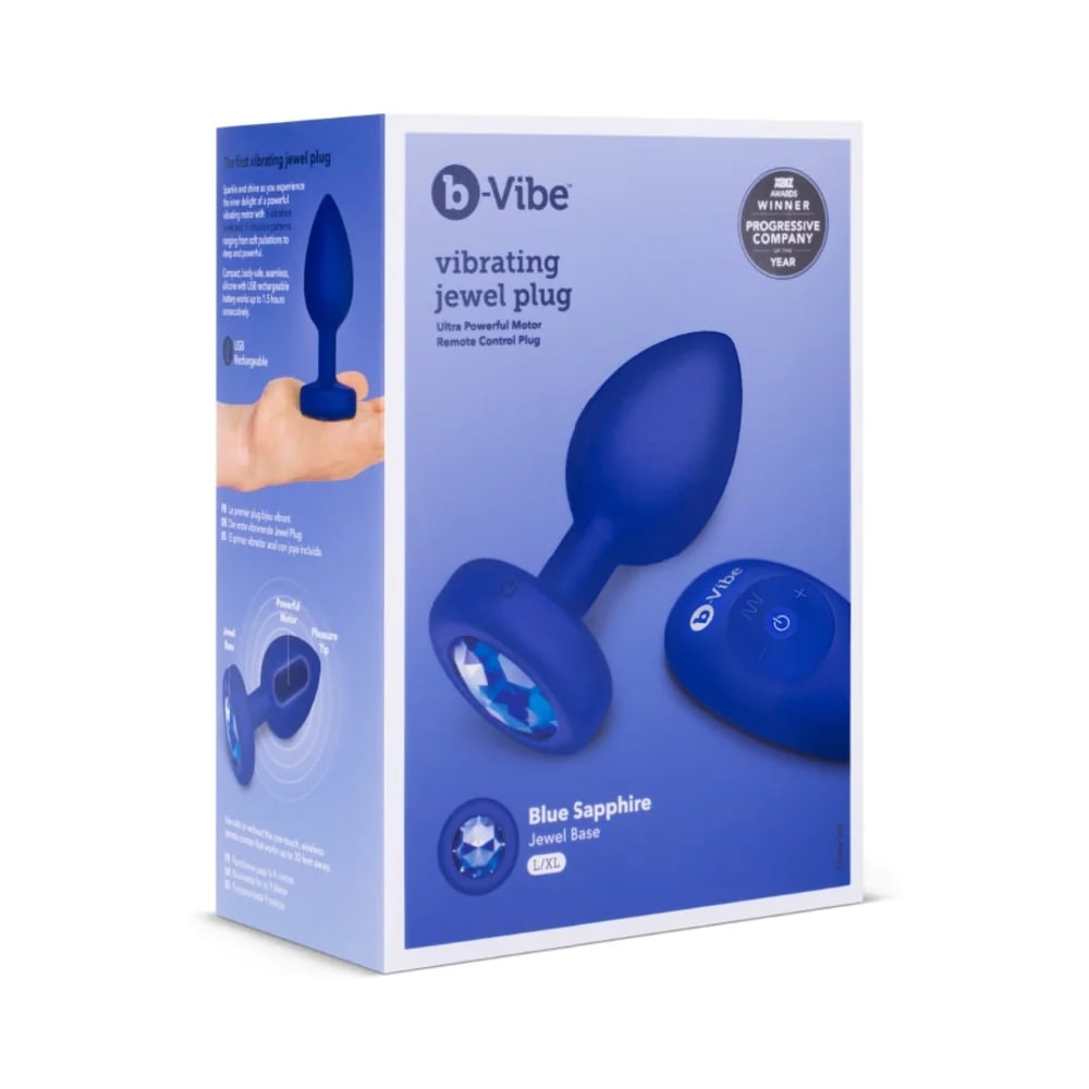 b-Vibe Vibrating Jewel Rechargeable Remote-Controlled Anal Plug with Gem Base Blue Sapphire L/XL5