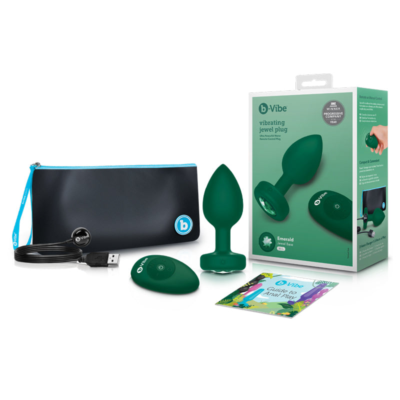 b-Vibe Vibrating Jewel Rechargeable Remote-Controlled Anal Plug with Gem Base Emerald M/L 