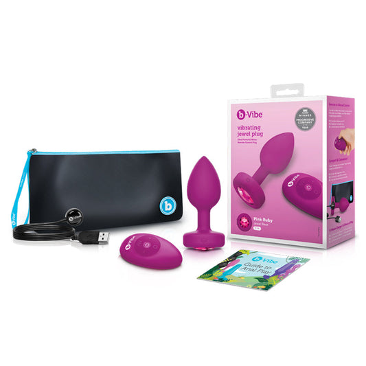b-Vibe Vibrating Jewel Rechargeable Remote-Controlled Anal Plug with Gem Base Pink Ruby S/M 