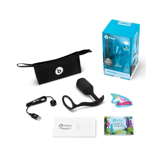 b-Vibe Vibrating Snug & Tug Rechargeable Weighted Silicone Anal Plug with Cockring Black1