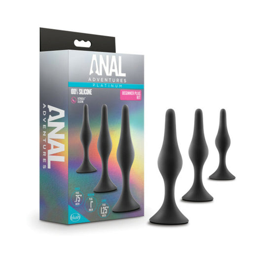 Blush Anal Adventures Platinum Silicone 3-Piece Beginner Plug Kit Black 