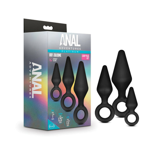 Blush Anal Adventures Platinum Silicone 3-Piece Loop Plug Kit Black 
