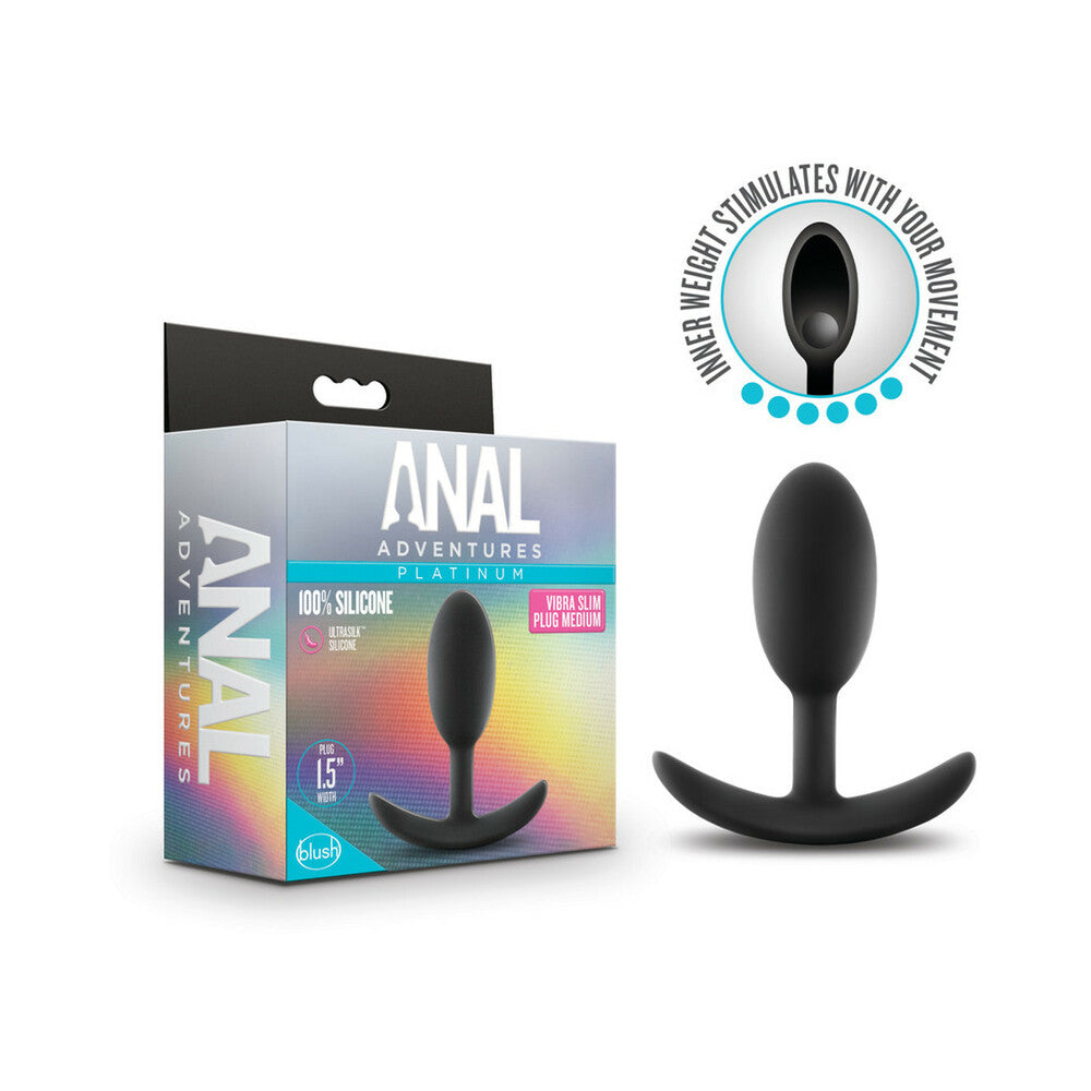 Blush Anal Adventures Platinum Silicone Weighted Vibra Slim Plug Black1