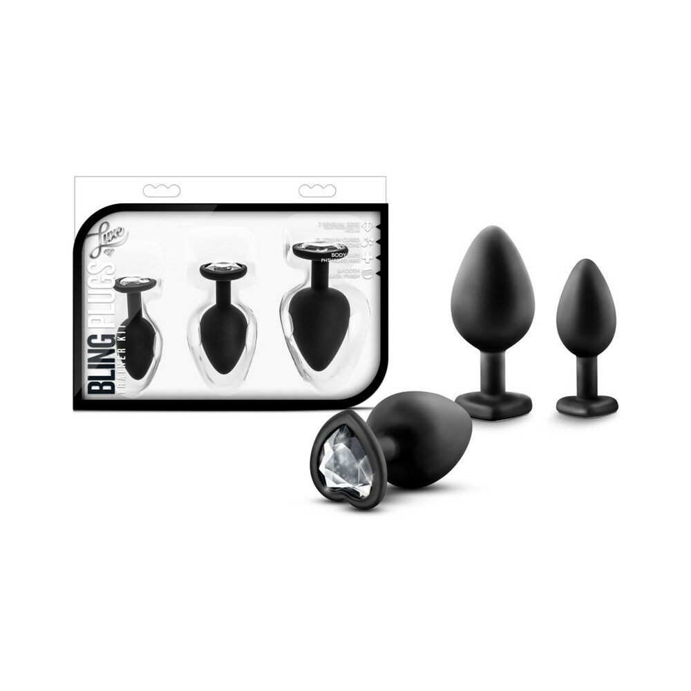 Blush Luxe 3-Piece Bling Plug Training Kit with White Gem Base Black 
