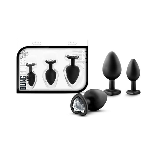 Blush Luxe 3-Piece Bling Plug Training Kit with White Gem Base Black 