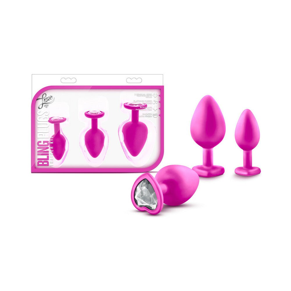 Blush Luxe 3-Piece Bling Plug Training Kit with White Gem Base Pink 