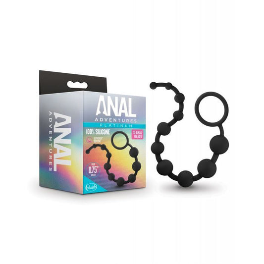 Blush Novalties Anal Adventures Platinum Silicone 10 Anal Beads - Black 
