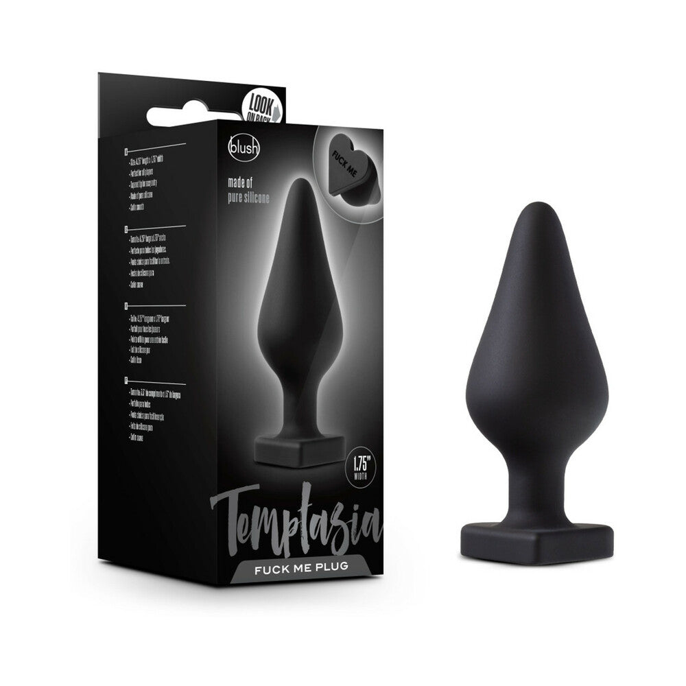 Blush Temptasia 'Fuck Me' Silicone Anal Plug with Heart-Shaped Base Black 