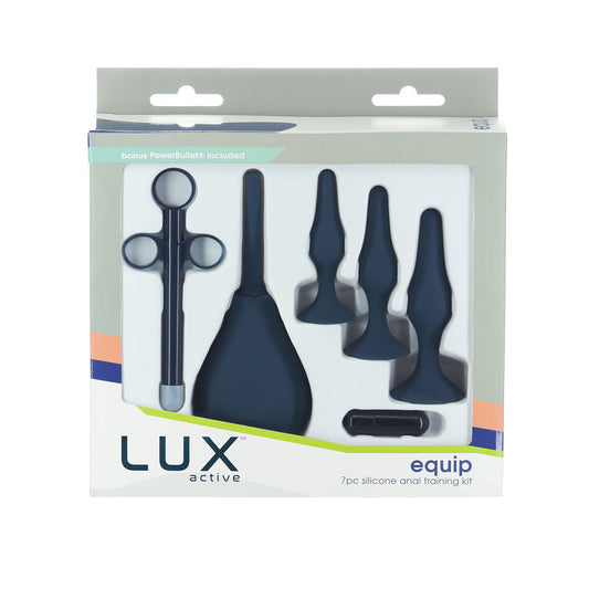 BMS Lux Active Equip 7-Piece Anal Plug Training Kit Silicone Black 