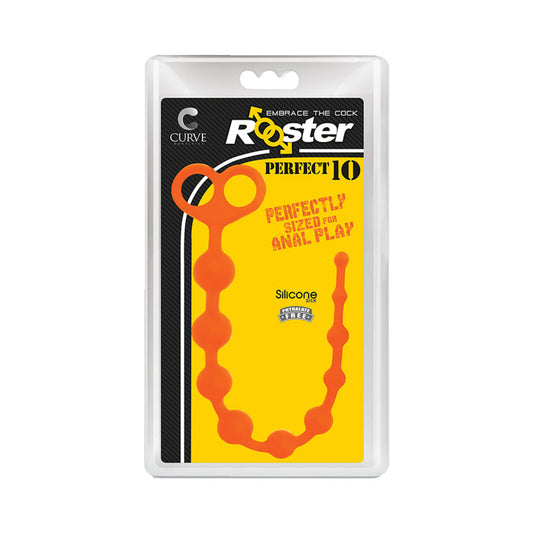 Curve Novelties Toys Rooster Perfect 10 Silicone Anal Beads Orange 