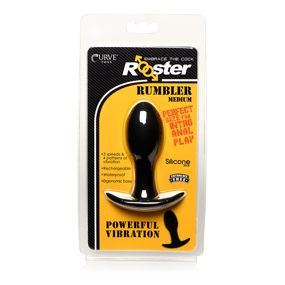 Curve Novelties Toys Rooster Rumbler Vibrating Silicone Anal Plug Black 