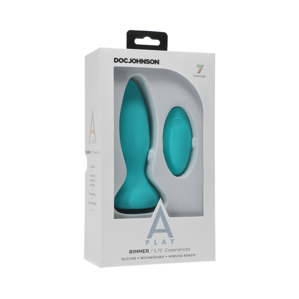 Doc Johnson A-Play Rimmer Experienced Rechargeable Silicone Anal Plug with Remote Teal 