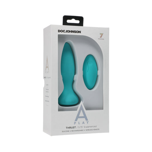 Doc Johnson A-Play Thrust Experienced Rechargeable Silicone Anal Plug with Remote Teal 
