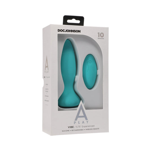 Doc Johnson A-Play Vibe Experienced Rechargeable Silicone Anal Plug with Remote Teal 