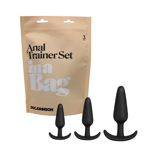 Doc Johnson Anal Plug Trainer Set In A Bag 3-Piece Silicone Black 