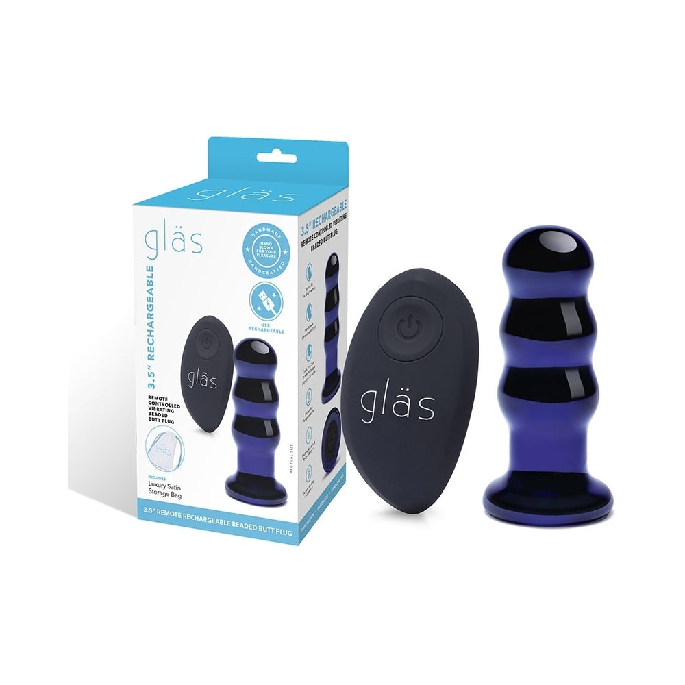 Electric Eel Glas 3.5 in. Rechargeable Remote-Controlled Vibrating Beaded Butt Plug 