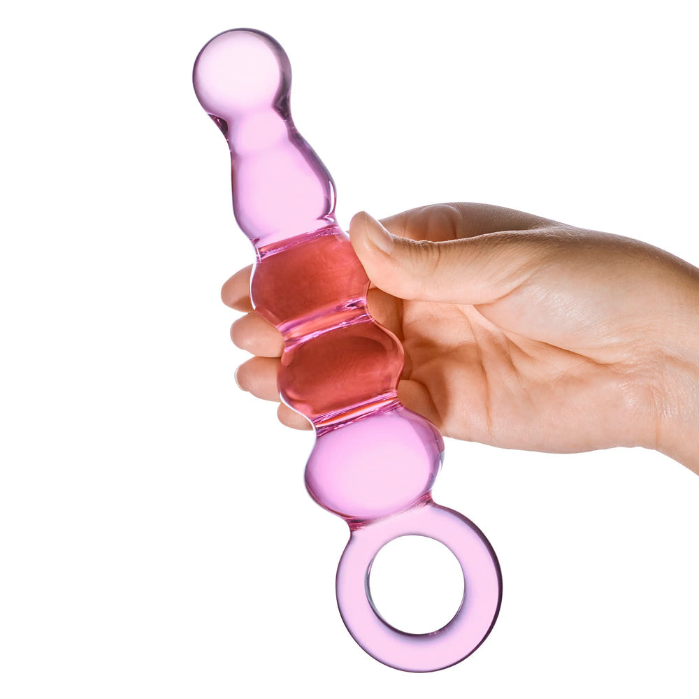 Electric Eel Glas 7.5 in. Quintessence Beaded Anal Slider Glass Dildo with Ring Handle3