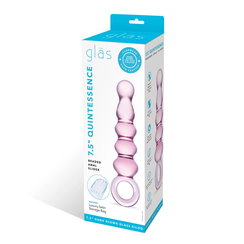 Electric Eel Glas 7.5 in. Quintessence Beaded Anal Slider Glass Dildo with Ring Handle7
