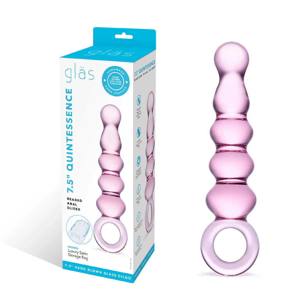 Electric Eel Glas 7.5 in. Quintessence Beaded Anal Slider Glass Dildo with Ring Handle 