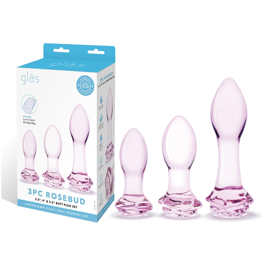 Electric Eel Glas Rosebud 3-Piece Glass Anal Plug Set 
