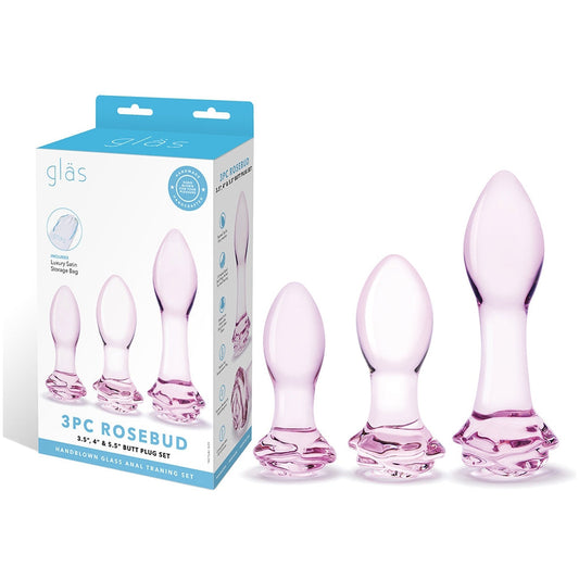 Electric Eel Glas Rosebud 3-Piece Glass Anal Plug Set 