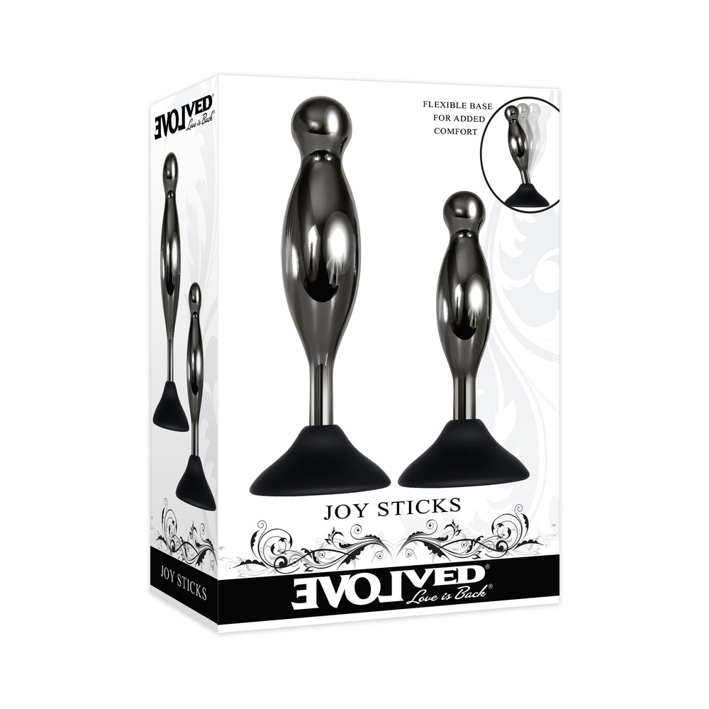 Evolved Joy Sticks 2-Piece Metal Anal Plug With Suction Cup Base Set Black 