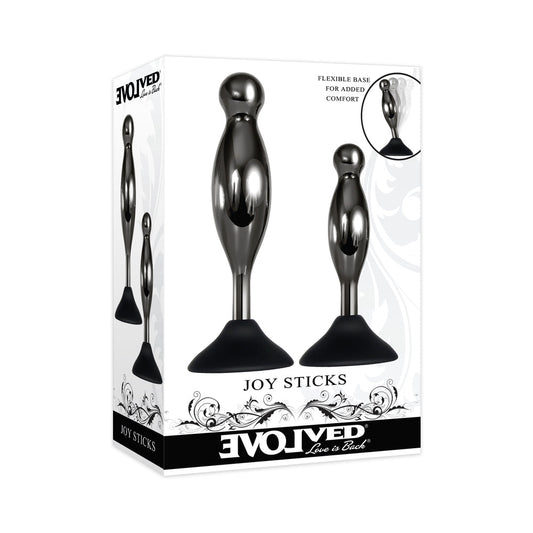 Evolved Joy Sticks 2-Piece Metal Anal Plug With Suction Cup Base Set Black 