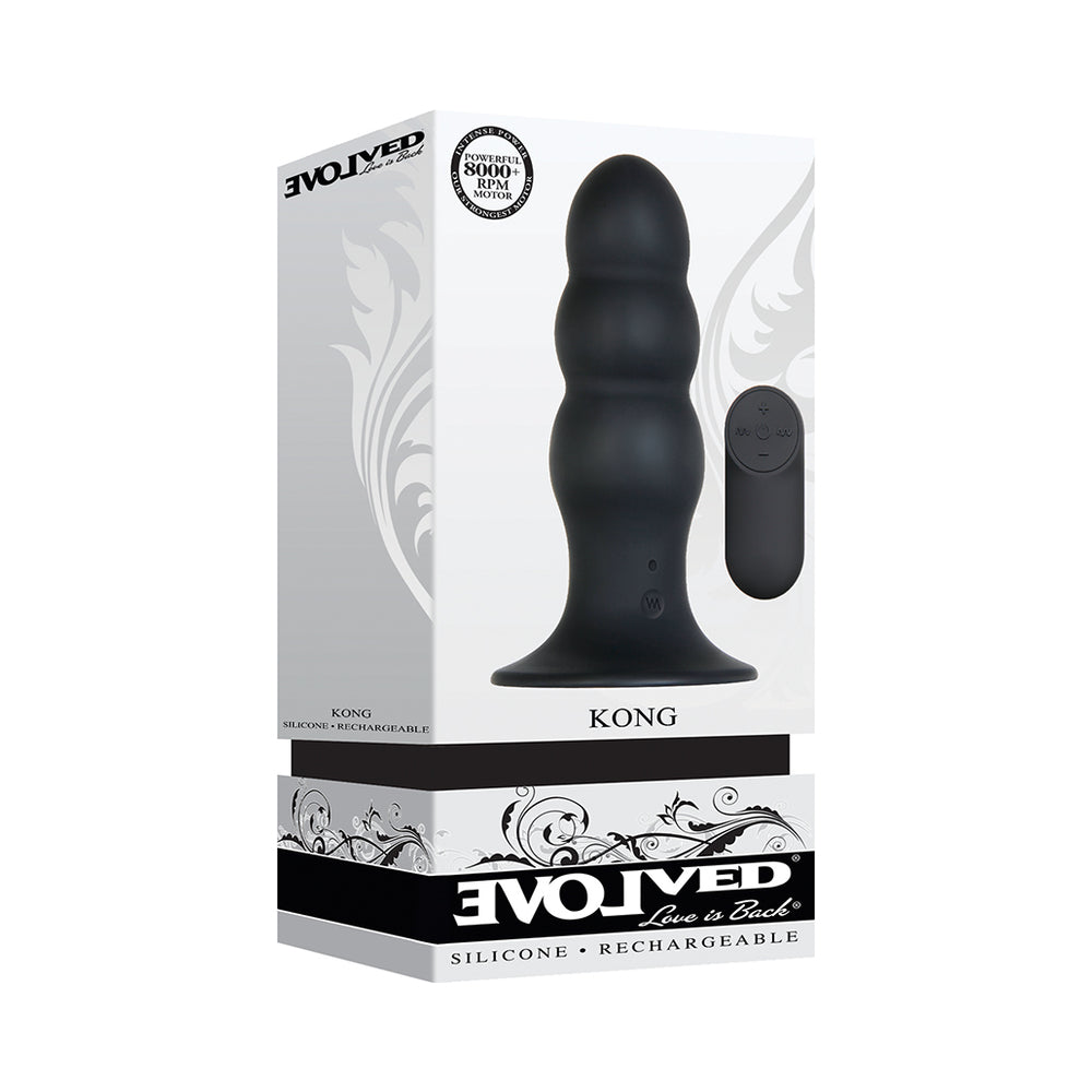 Evolved Kong Rechargeable Remote-Controlled Vibrating Silicone Anal Plug Black 