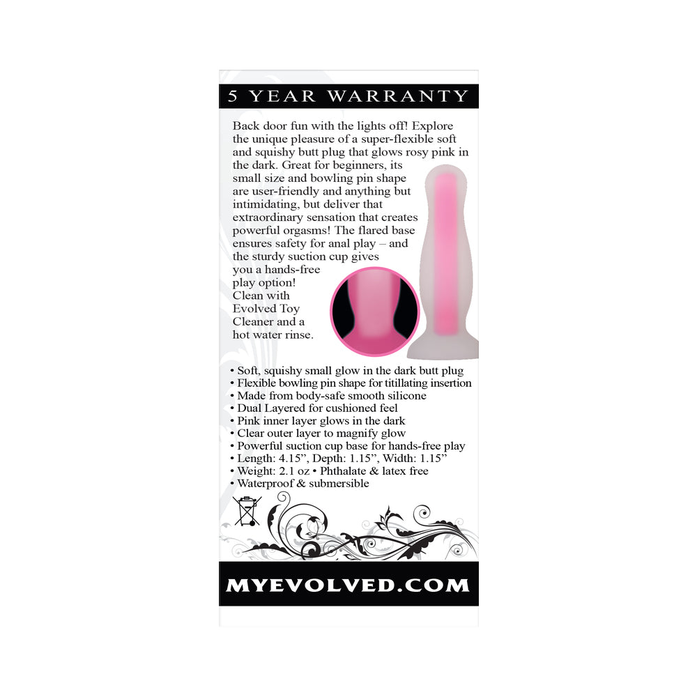 Evolved Luminous Glow in the Dark Dual Density Silicone Anal Plug Clear/Pink Small4