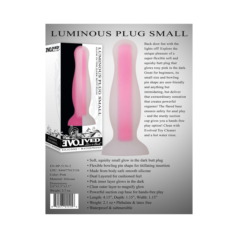 Evolved Luminous Glow in the Dark Dual Density Silicone Anal Plug Clear/Pink Small5