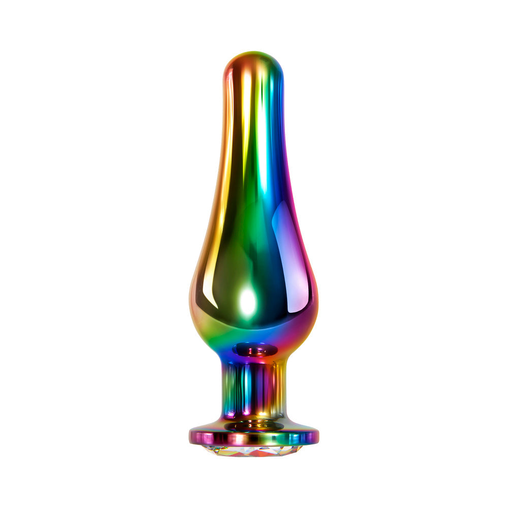 Evolved Rainbow Metal Anal Plug With Rainbow Gemstone Base16