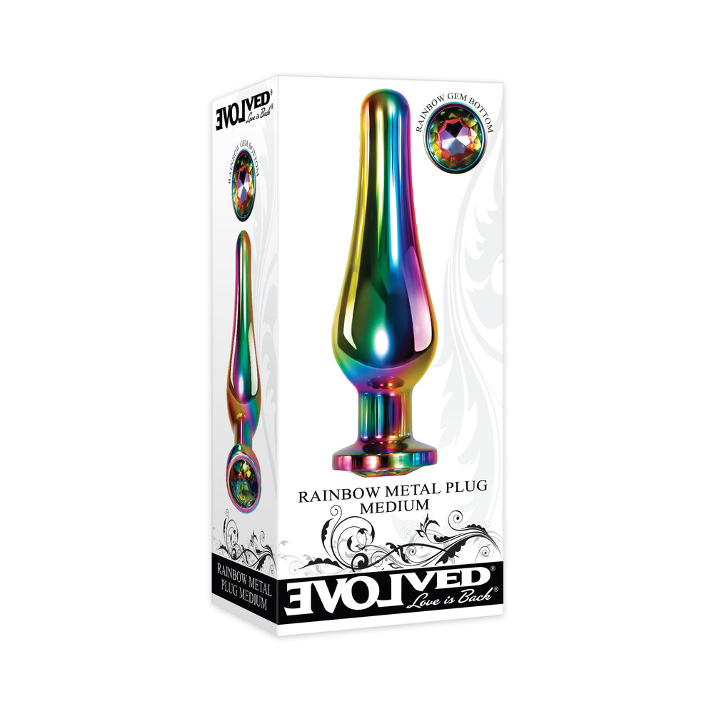Evolved Rainbow Metal Anal Plug With Rainbow Gemstone Base1