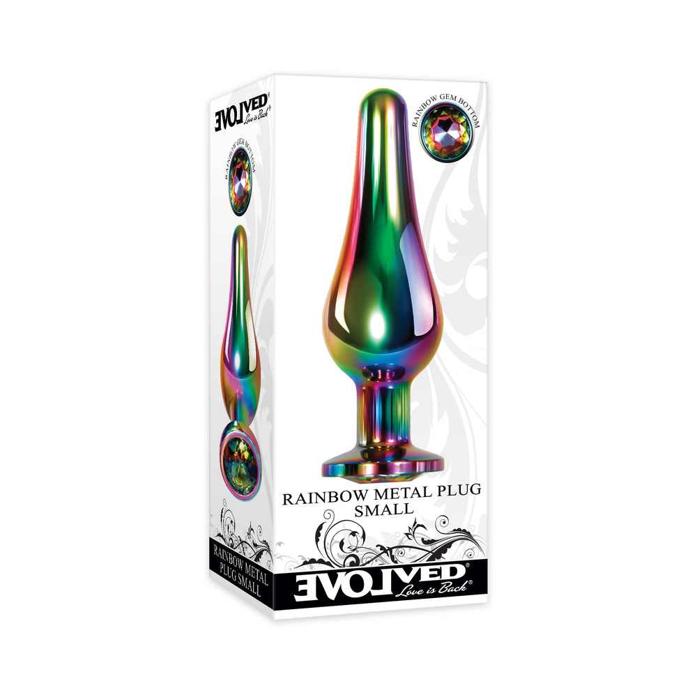 Evolved Rainbow Metal Anal Plug With Rainbow Gemstone Base 