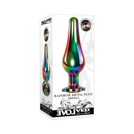 Evolved Rainbow Metal Anal Plug With Rainbow Gemstone Base 