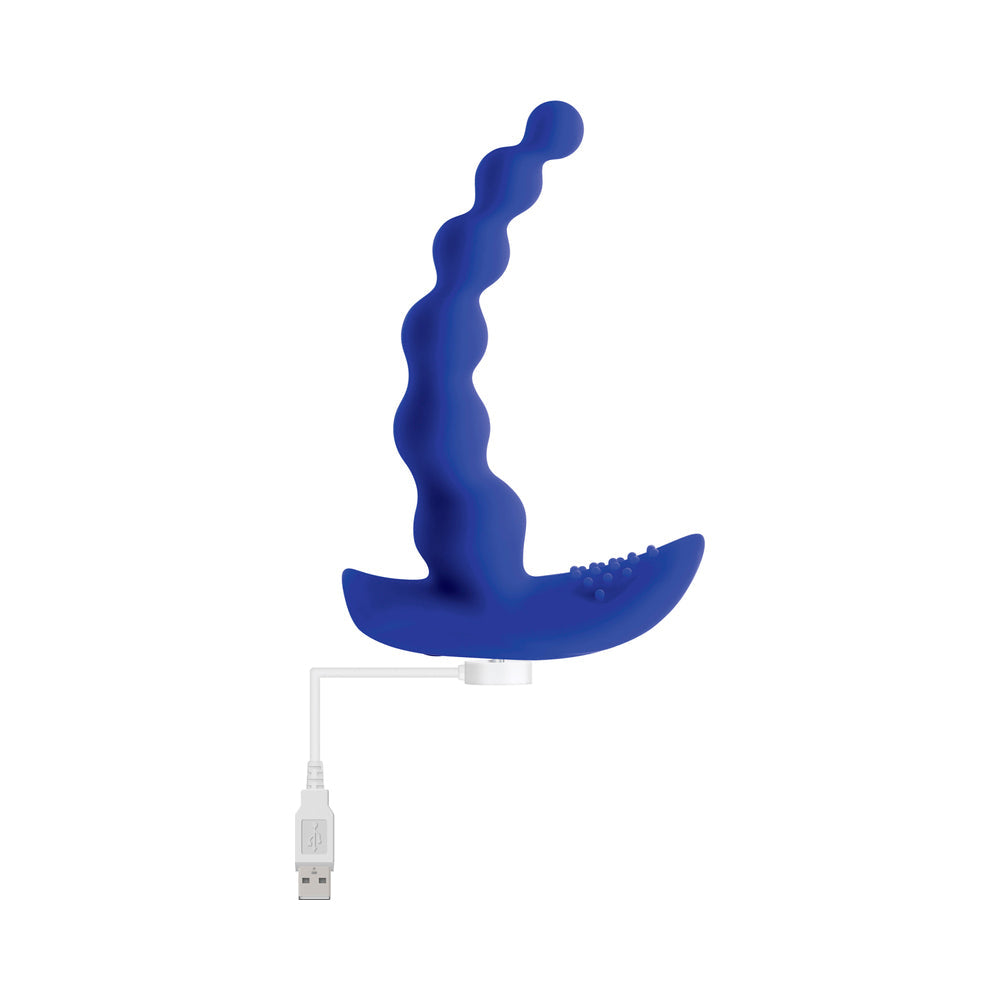 Gender X Beaded Pleasure Rechargeable Remote-Controlled Vibrating Silicone Probe Vibrator Blue2