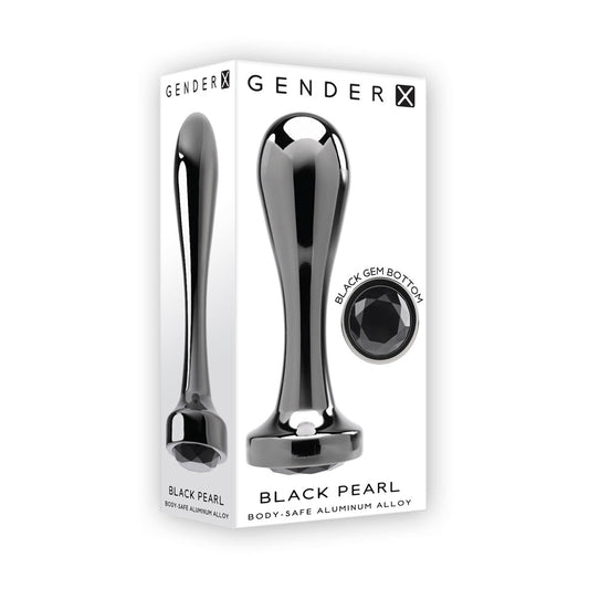 Gender X Black Pearl Aluminum Anal Plug With Black Gemstone Base 