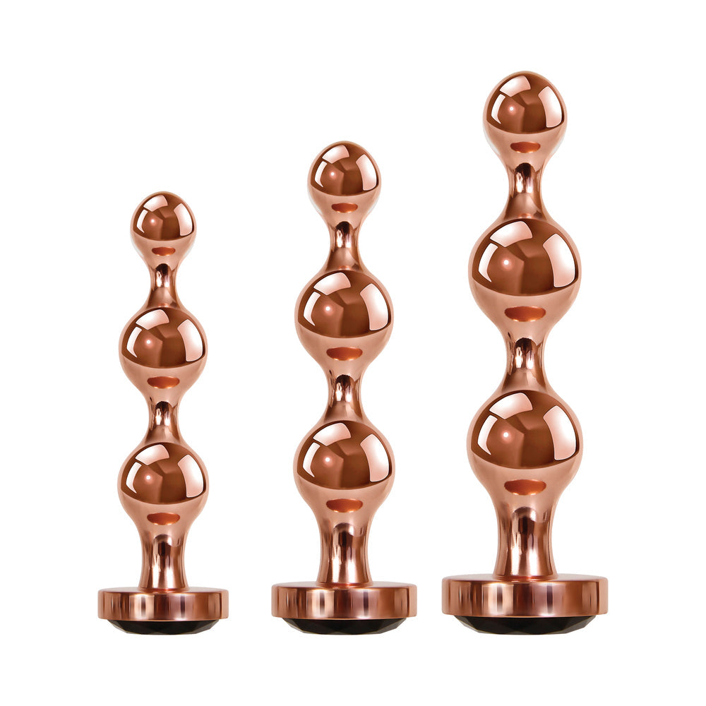Gender X Gold Digger 3-Piece Rose Gold Beaded Anal Plug With Black Gemstone Base Set2