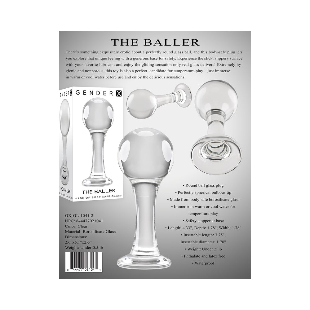 Gender X The Baller Round Glass Anal Plug Clear8