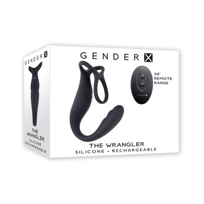 Gender X The Wrangler Rechargeable Silicone Vibrating C-ring with Remote Black 