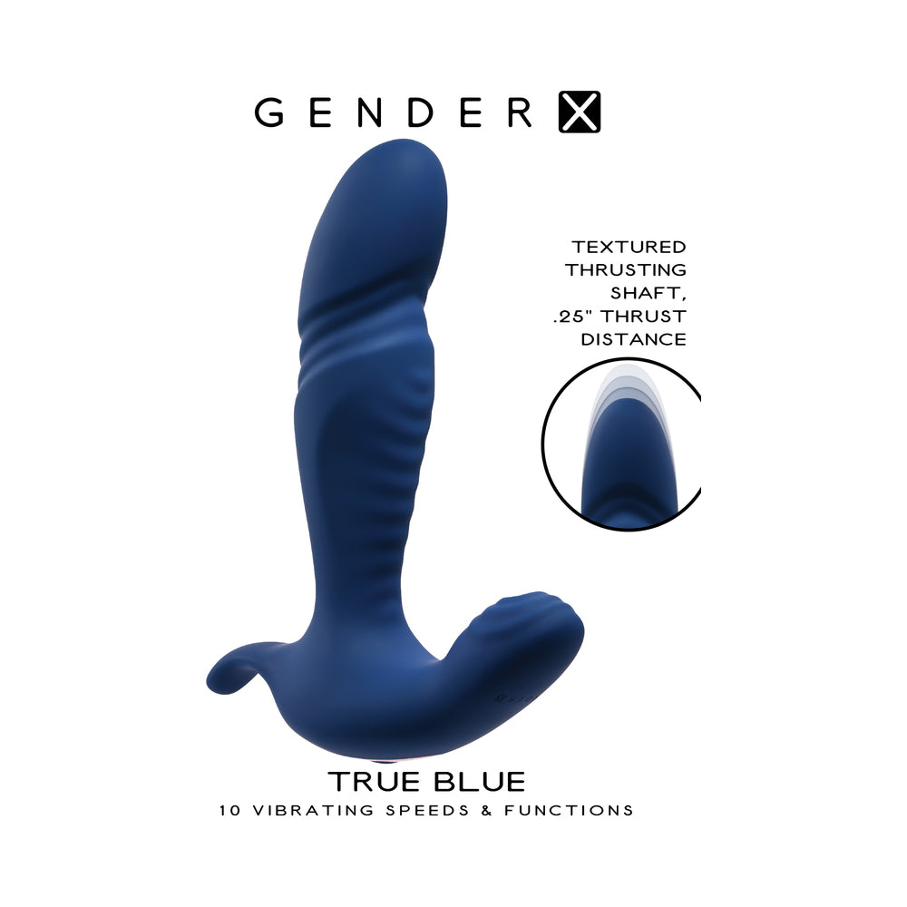 Gender X True Blue Rechargeable Thrusting Silicone Vibrator Blue11