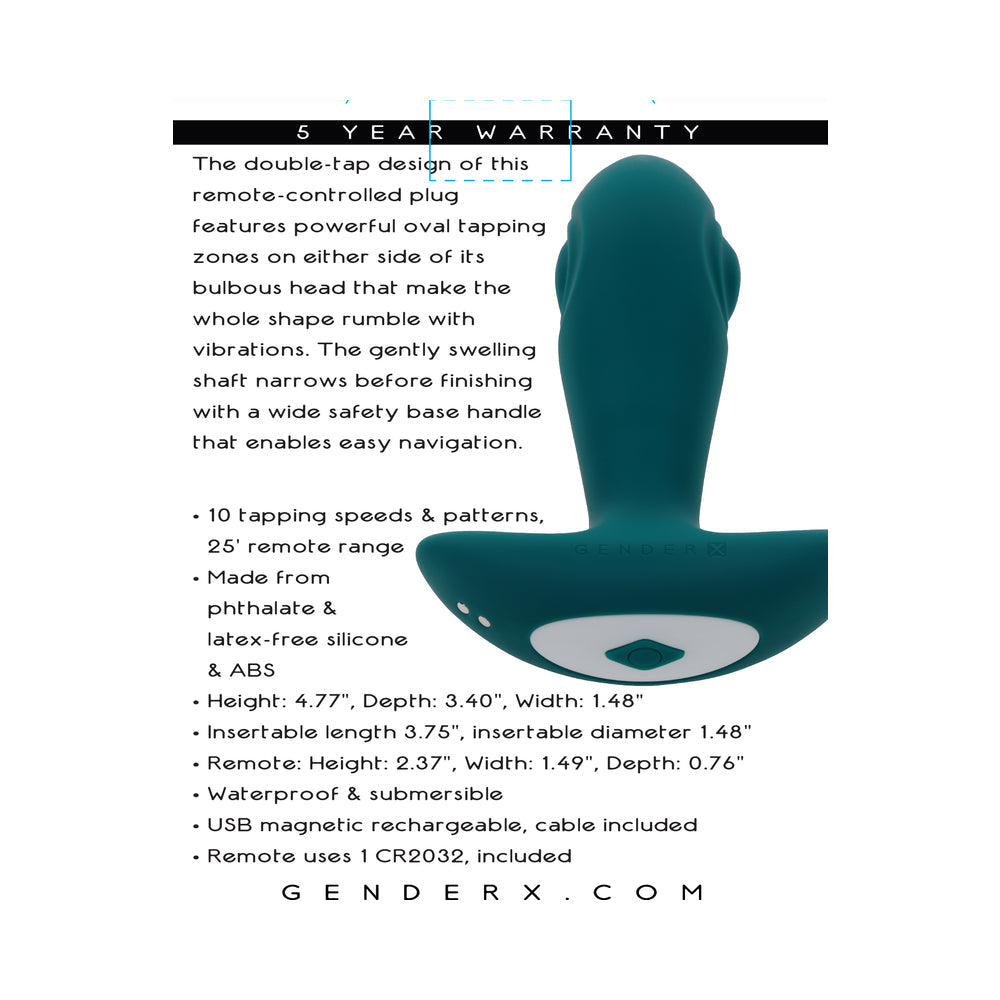Gender X Tunnel Tapper Rechargeable Vibrating Anal Plug with Remote Teal10